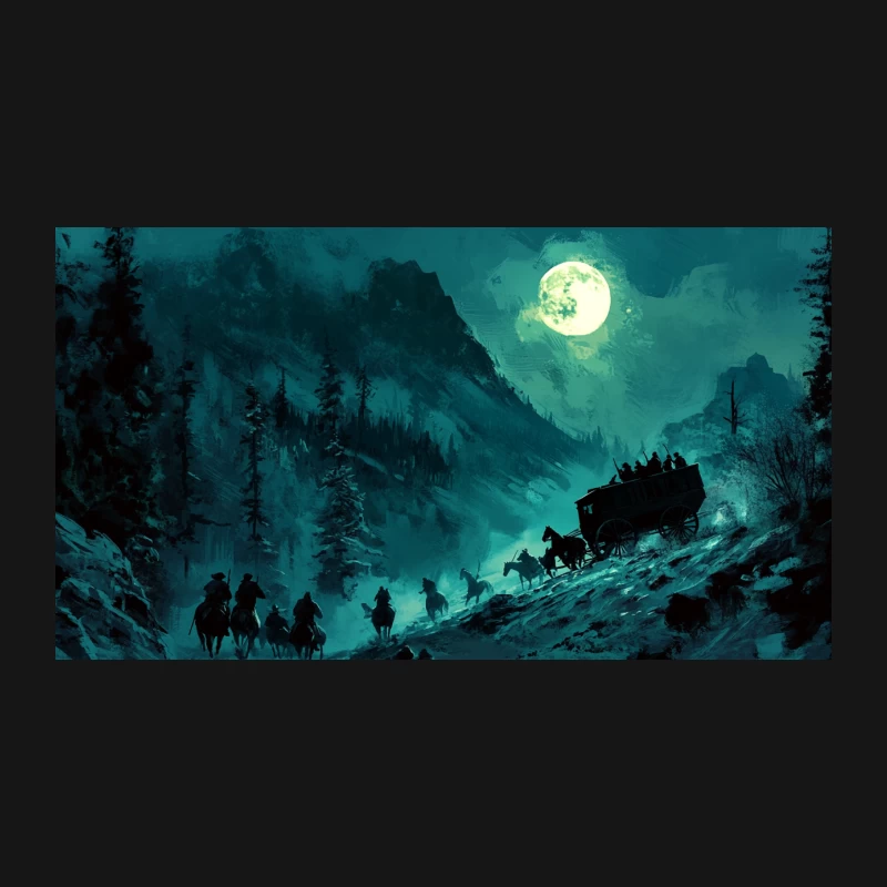 Moonlit Mountain Adventure: Stagecoach and Riders in Snowy Pass Desk Mat