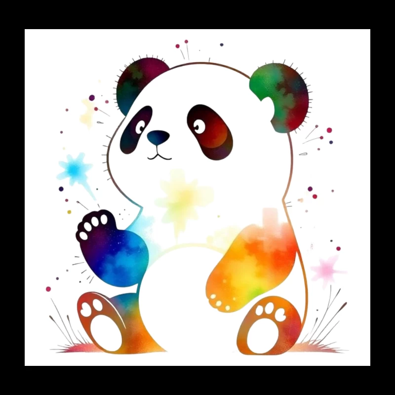 Colorful Watercolor Panda Bear Illustration Throw Pillow