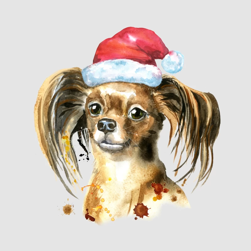 Chien avec chapeau de Noël en aquarelle Femme Sweat à capuche