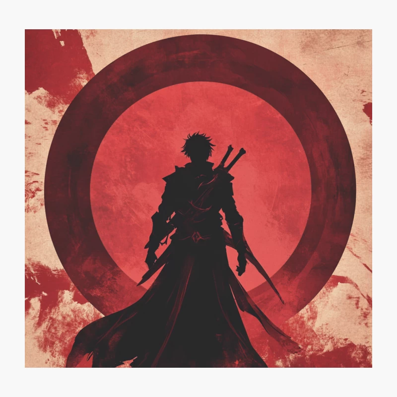 Samurai Warrior Silhouette Against Red Moon Throw Pillow