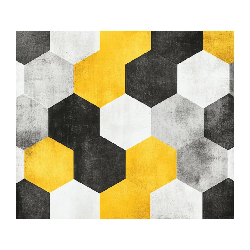 Modern Geometric Hexagon Pattern in Yellow, Gray, and White Tapestry