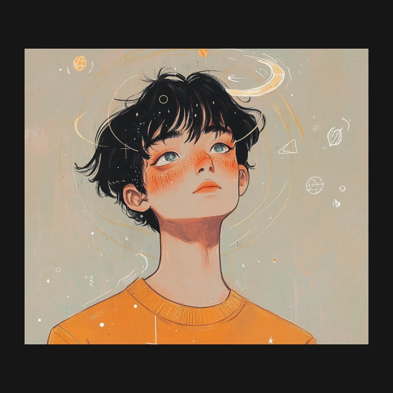Whimsical Digital Portrait with Celestial Elements Mouse Pad