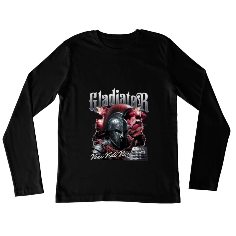 Dramatic Gladiator Warrior with Roman Colosseum in Blood Red Mist Female Long Sleeve T-Shirt