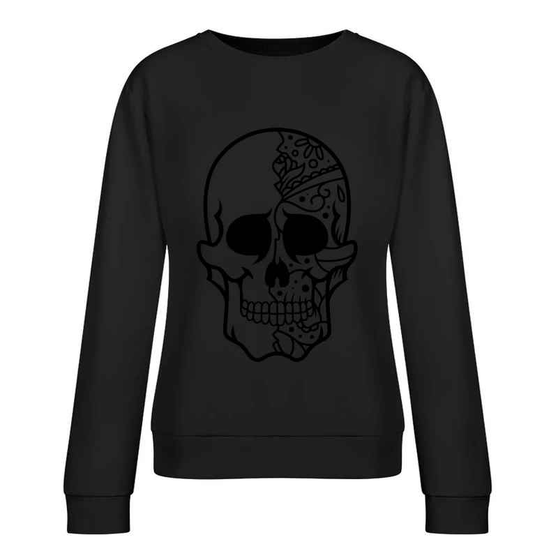 Crâne artistique avec motifs floraux Femme Sweat-shirt à enfiler
