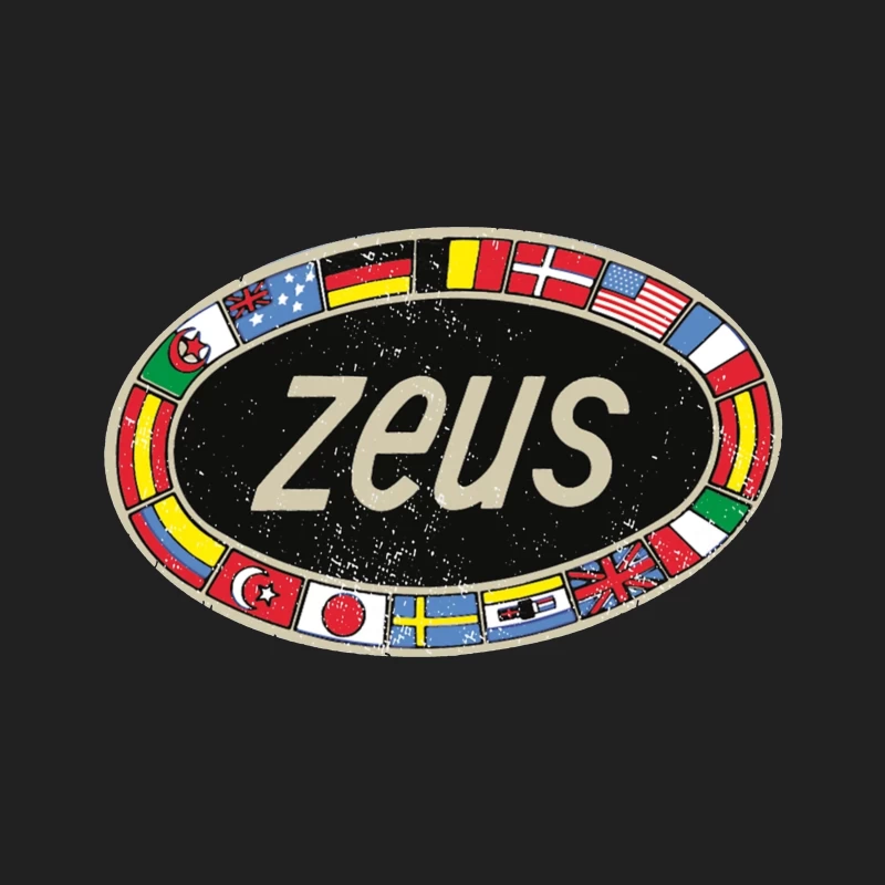 Zeus International Vintage Logo with National Flags Border Bucket Hat