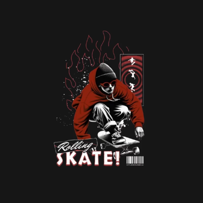 Urban Skateboarder in Red Hoodie - Street Art Style Male Long Sleeve T-Shirt