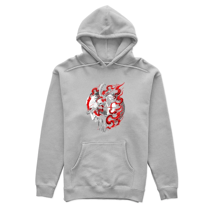 Fierce Warrior with Axe and Flames Female Pullover Hoodie