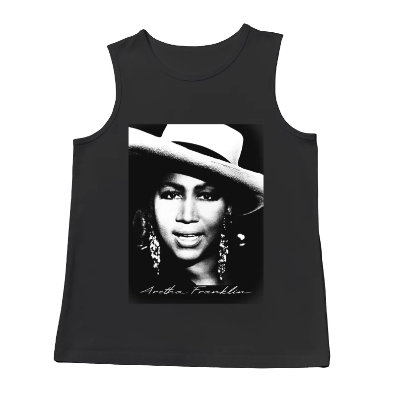 Classic Black and White Portrait with White Hat and Statement Jewelry Male Tank Top