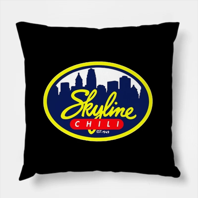 Skyline Chili Restaurant Brand Logo with Cincinnati Cityscape Throw Pillow