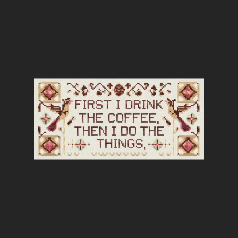 Humorous Coffee Quote Cross Stitch Embroidery Male Pullover Sweatshirt