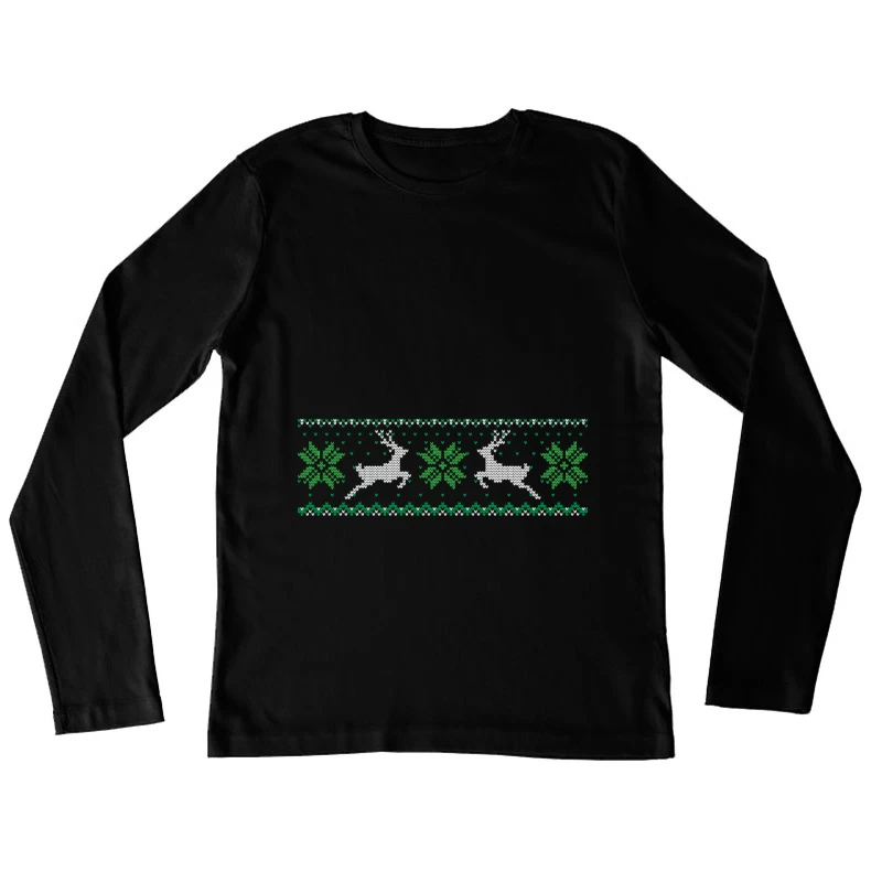 Motif de Noël avec cerfs et flocons Femme Manches Longues T-Shirt