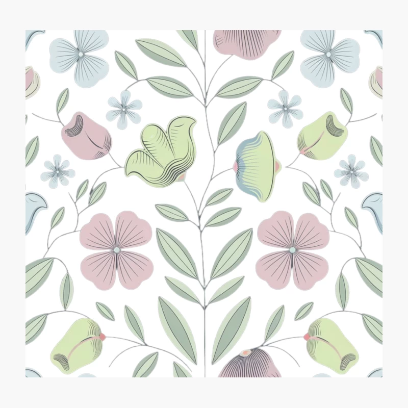 Pastel Floral Symmetry: A Delicate Botanical Pattern Throw Pillow