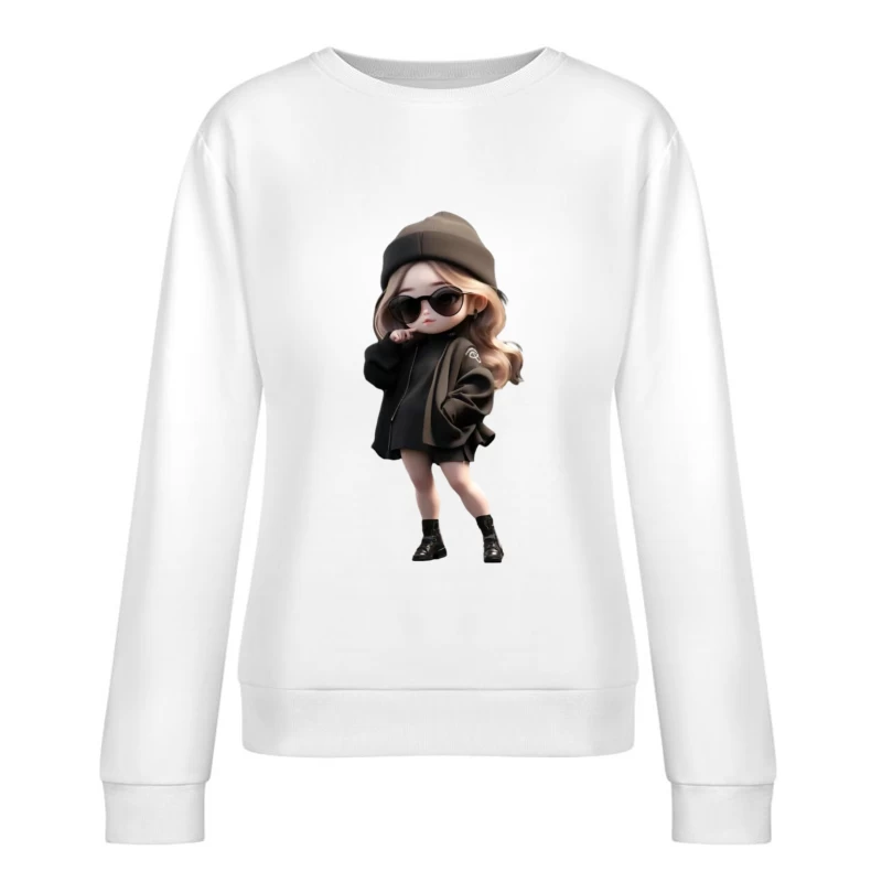 Süßer Charakter in schwarzer Kleidung mit Sonnenbrille Damen Pullover Sweatshirt