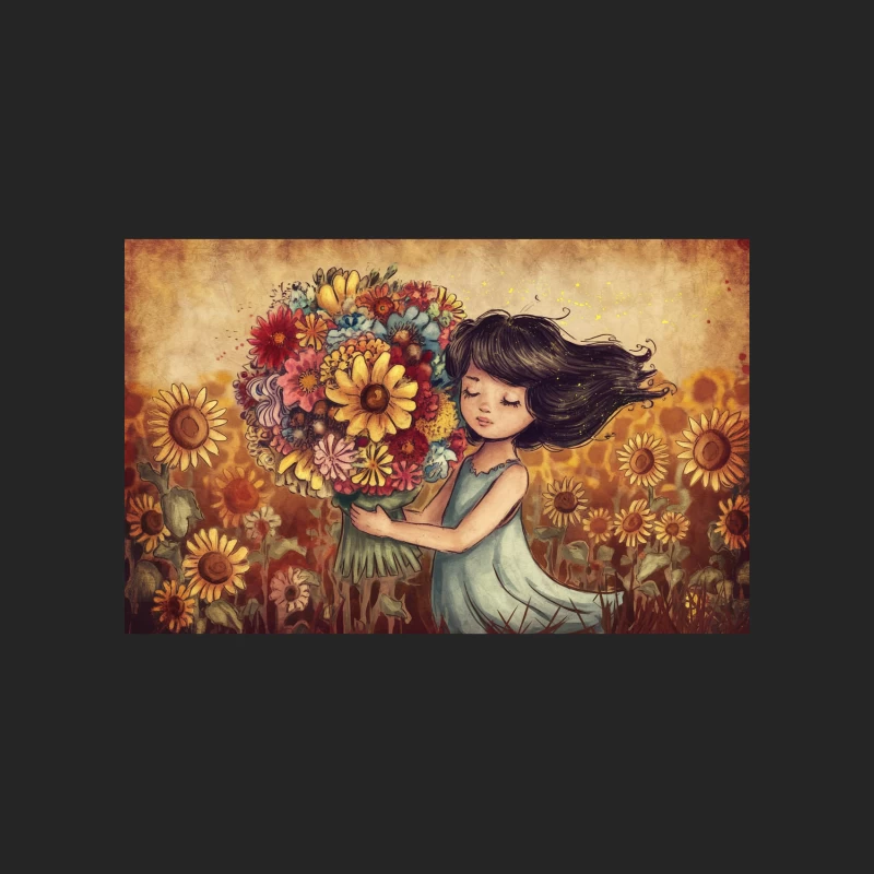 Whimsical Vintage Illustration of Girl with Floral Bouquet Female Pullover Sweatshirt