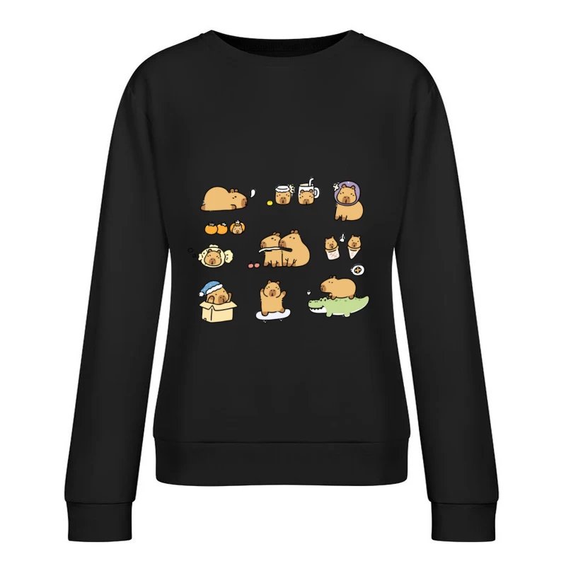 Illustrations mignonnes de capybara dans des scènes amusantes Femme Sweat-shirt à enfiler