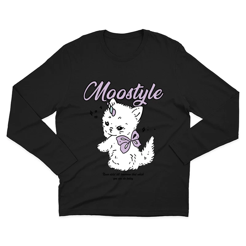 Niedliches Einhorn-Kätzchen mit Schleife Herren Langarm T-Shirt