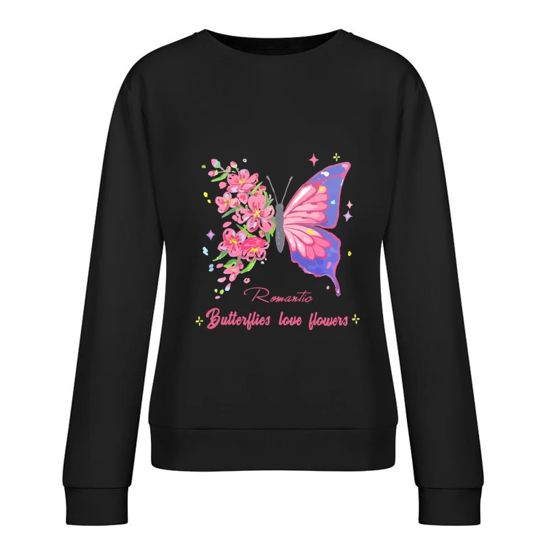 Romantische Schmetterlinge und Blumen Damen Pullover Sweatshirt