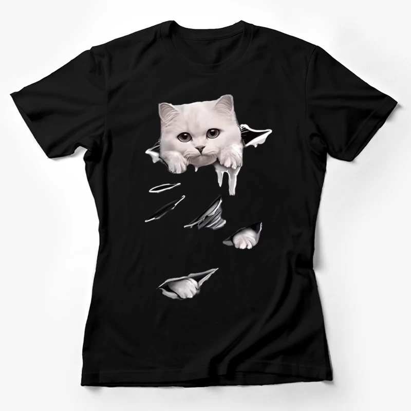 Niedlicher 3D-Katze durchbricht Papier Damen T-Shirt