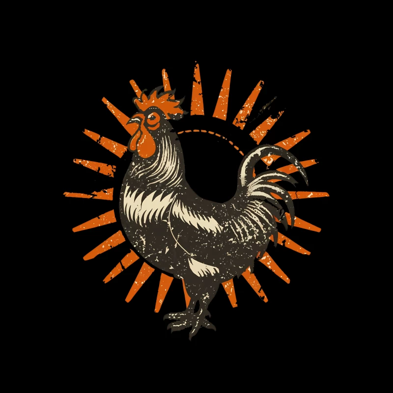 Retro Sun Rooster Throw Pillow