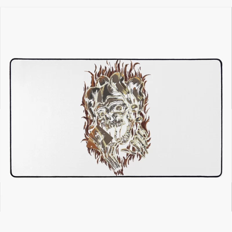 Skull Jester with Playing Cards and Flames Desk Mat