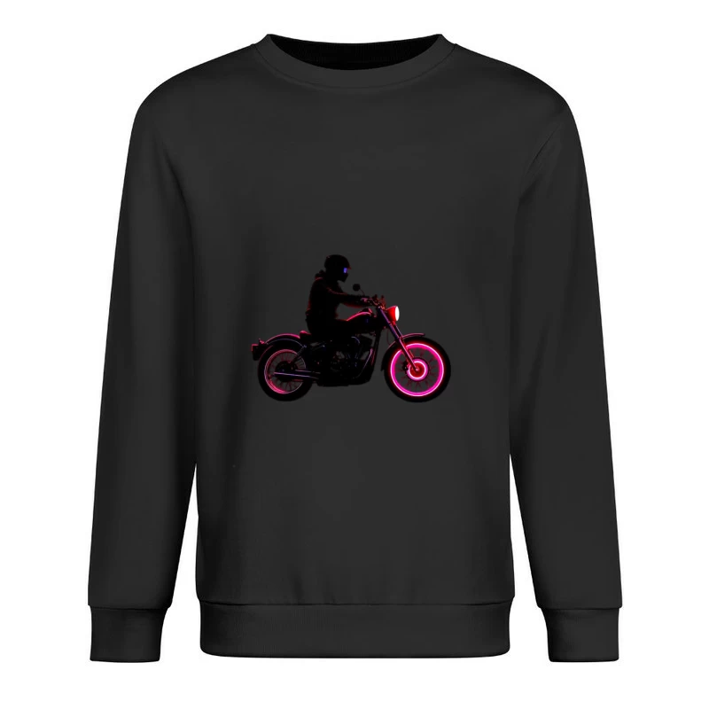 Silhouetted Motorcycle Rider with Neon Red Accents Male Pullover Sweatshirt