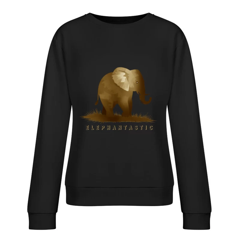 Elephantastic - Vintage Elephant Silhouette Illustration with Typography Female Pullover Sweatshirt