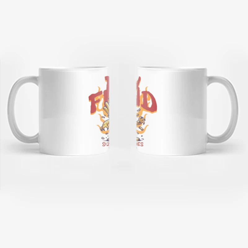 Angry French Fries Monster Character with Flames Illustration Coffee Mug