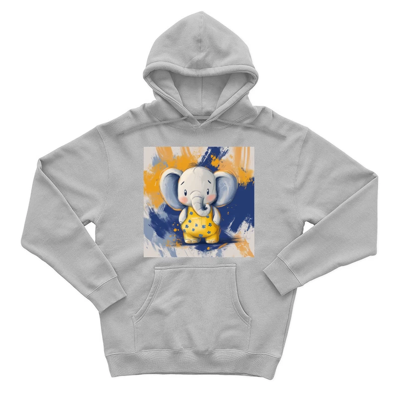 Cute Baby Elephant in Yellow Floral Dress Digital Art Illustration Male Pullover Hoodie