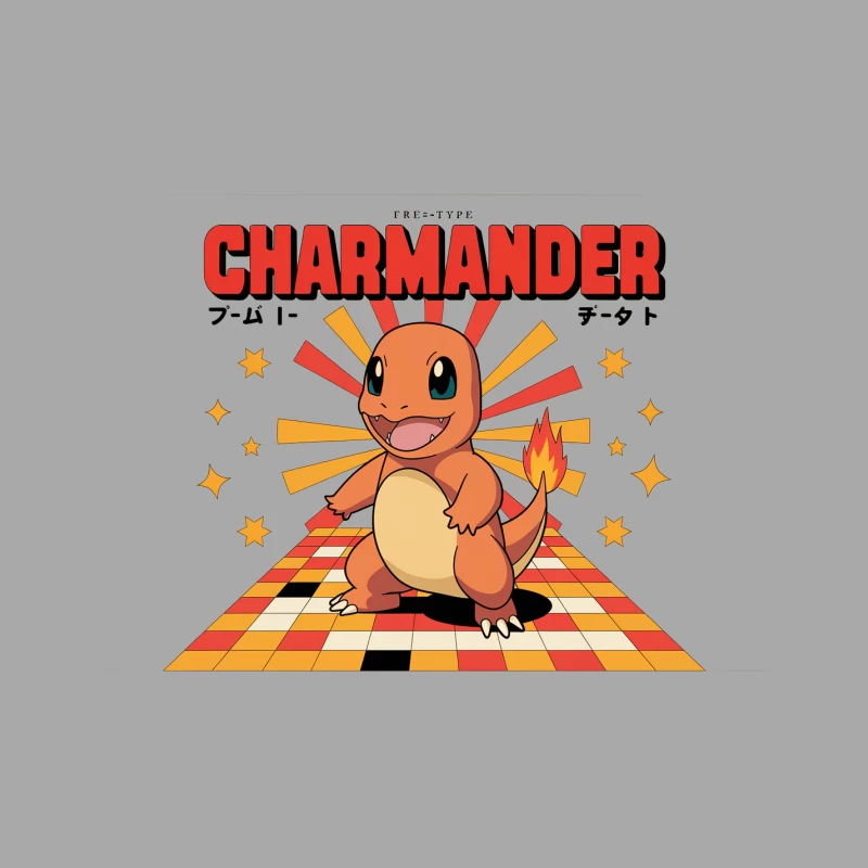 Retro-Style Charmander: Fire Pokemon with Vibrant Background Male Pullover Hoodie