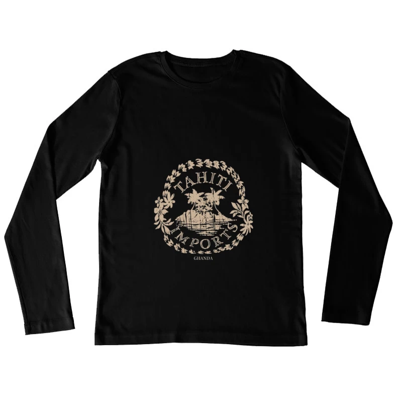 Logo di Import Tahiti con Palma e Isola Maglietta maniche lunghe Donna
