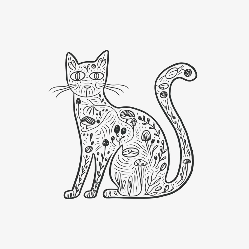 Whimsical Floral Cat: Nature-Inspired Line Drawing Male Pullover Sweatshirt