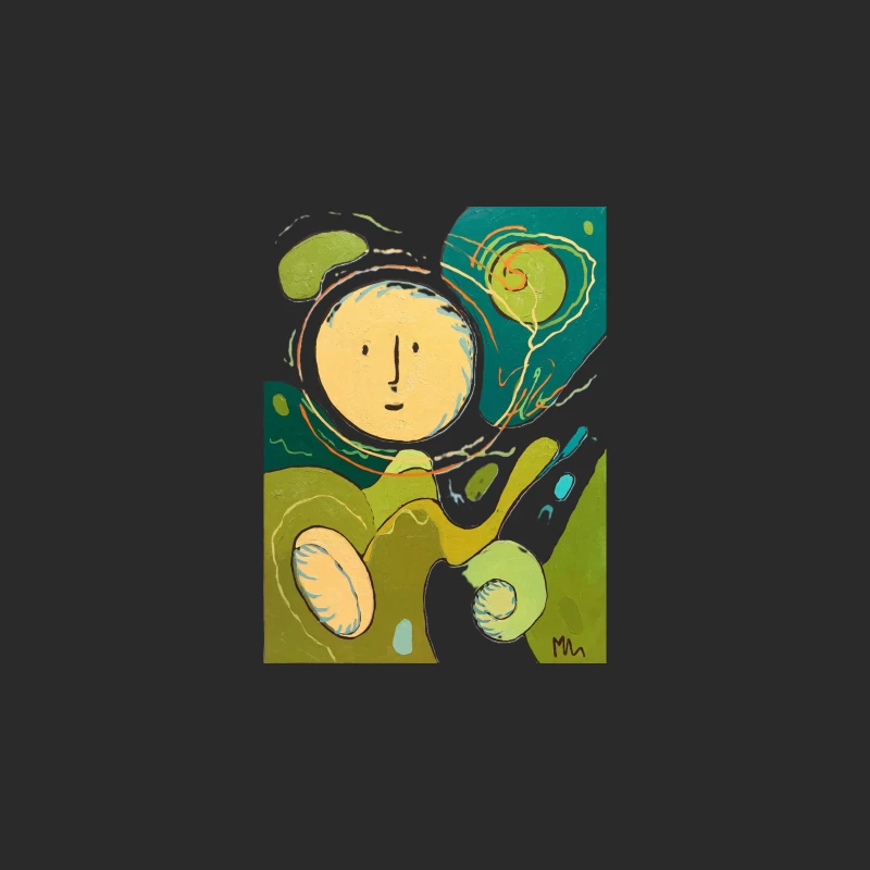 Whimsical Abstract Face in Green and Yellow Baseball Cap