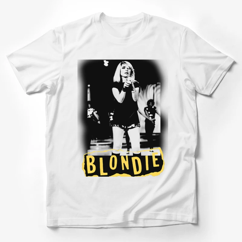 Iconic Blondie Concert Performance in Black and White, 1970s Male T-Shirt