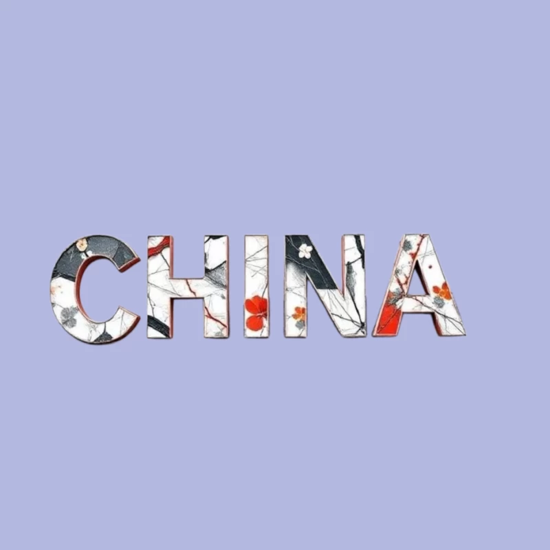 Artistic China Typography with Oriental Floral Design Pin