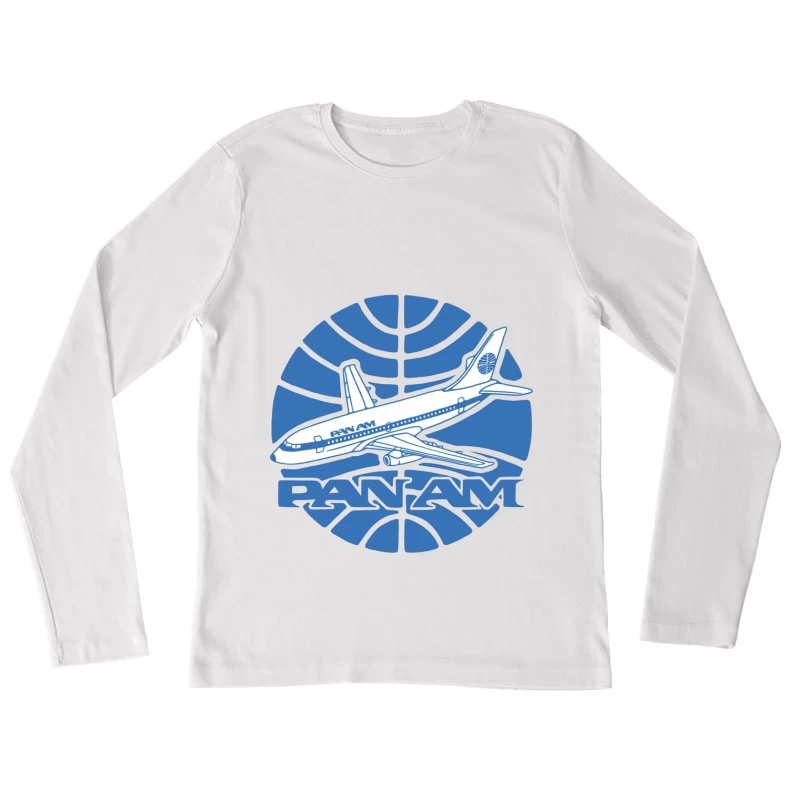 Vintage Pan Am Airlines Blue Globe Logo with Aircraft Design Female Long Sleeve T-Shirt