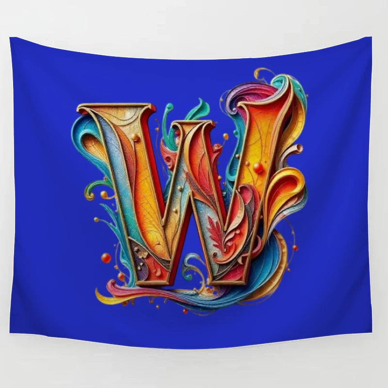 Ornate Colorful Typography: Decorative Letter W Design Tapestry