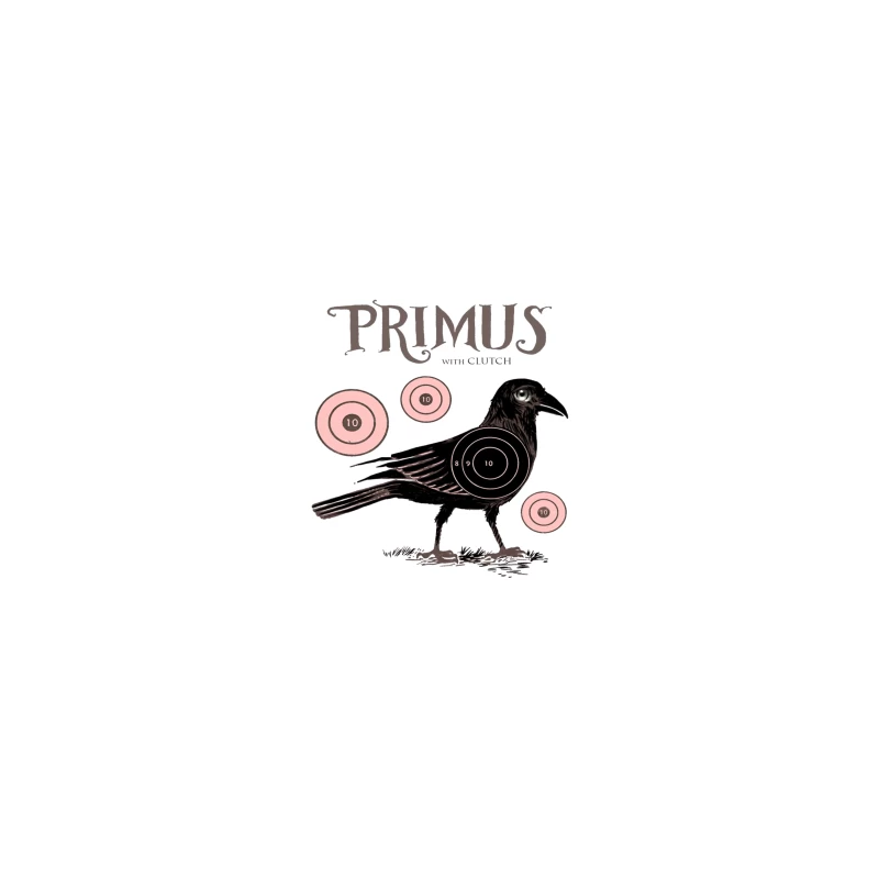 Vintage-Style Primus Concert Poster with Crow and Target Designs Coffee Mug