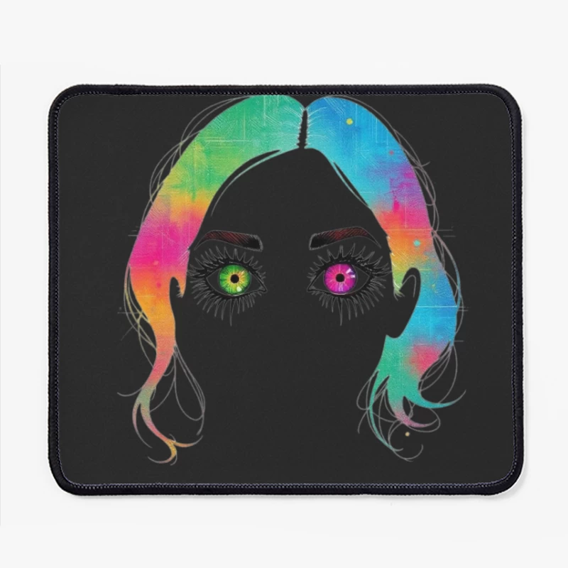 Artistic Rainbow Portrait with Heterochromatic Eyes Mouse Pad