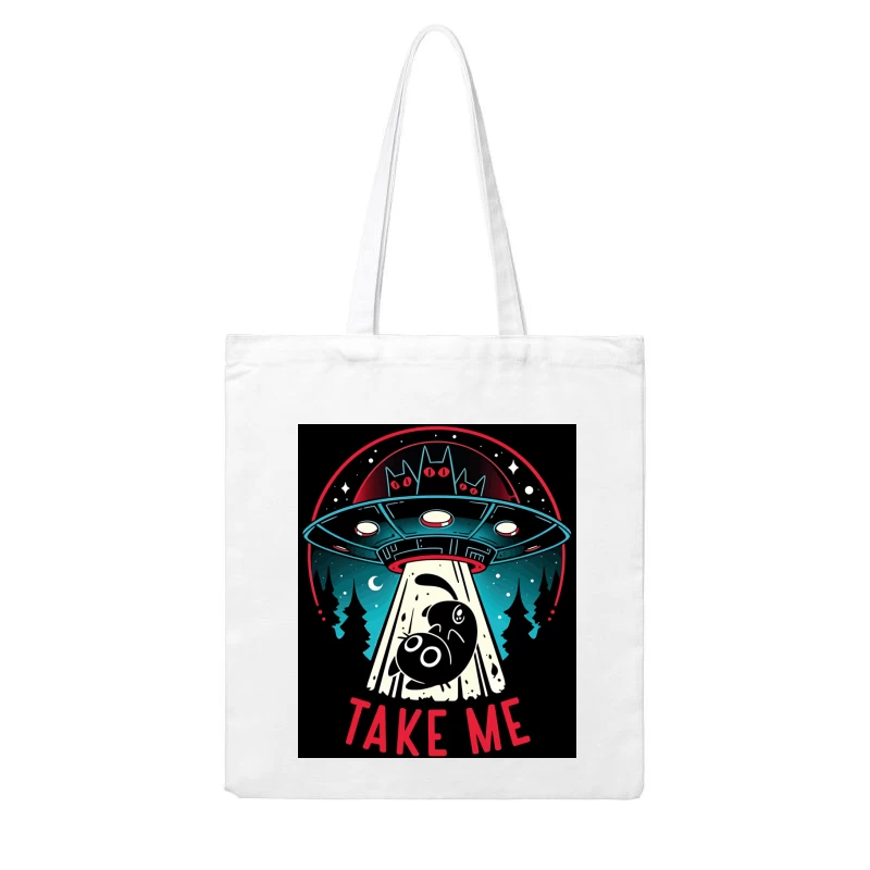 Take Me – UFO & Cat Abduction Whimsy Cotton Tote Bag