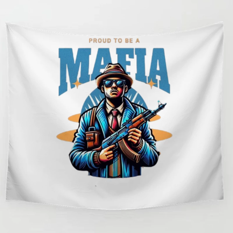 Vintage-Style Mafia Gangster Illustration with Weapon Tapestry