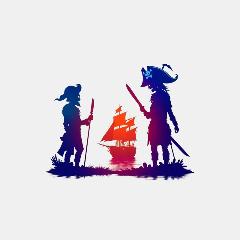 Pirates and Ship Silhouettes at Sunset Male Tank Top