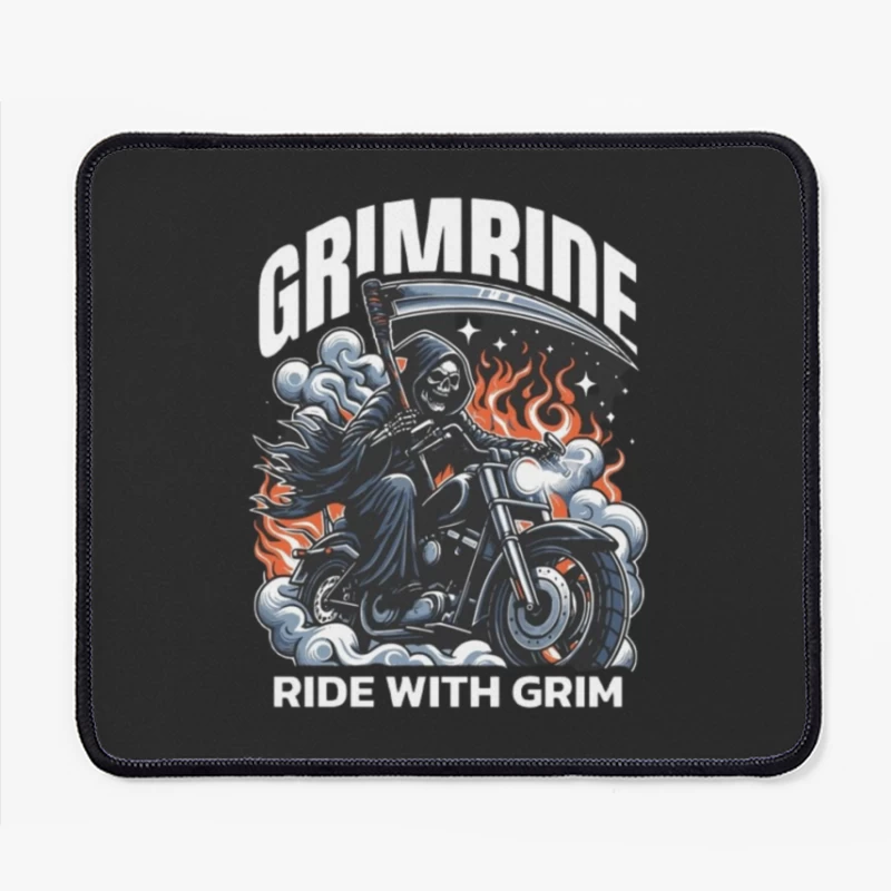 Grim Reaper's Fiery Motorcycle Ride Mouse Pad