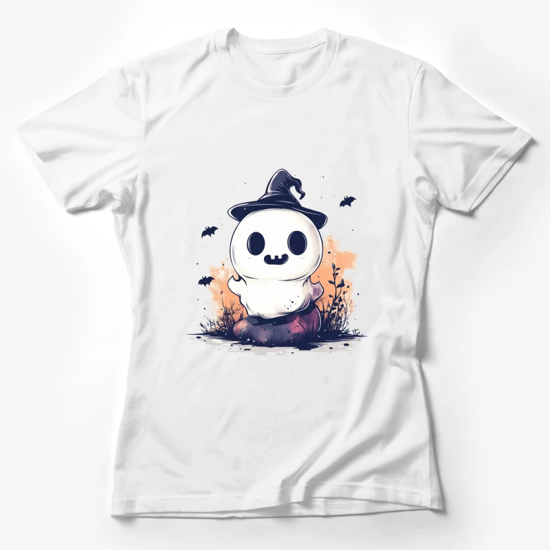 Cute Ghostly Halloween Character with Witch Hat Female T-Shirt