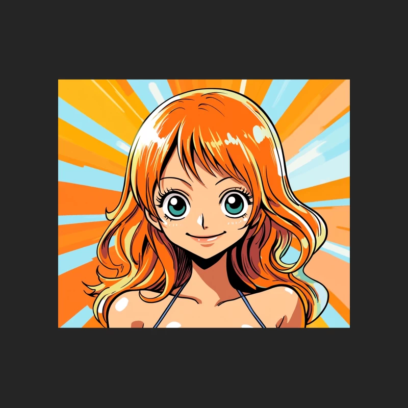 Cute Anime Girl with Orange Hair and Big Eyes in Manga Style Female Pullover Sweatshirt