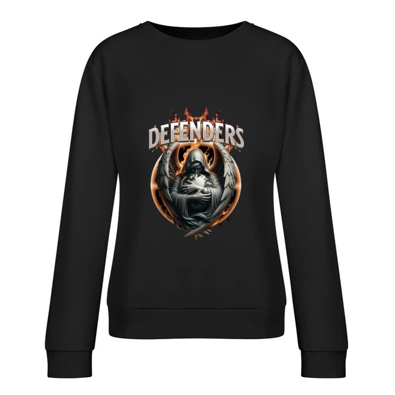 Dark Angel Defender with Earth Globe in Flames Female Pullover Sweatshirt