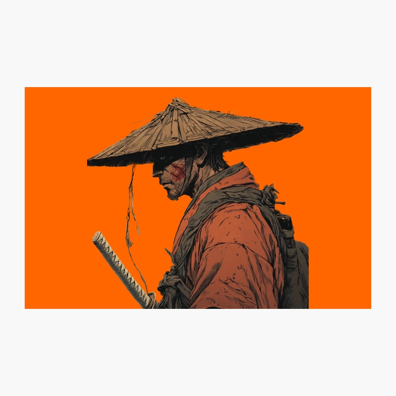 Illustrated Profile of a Japanese Samurai Warrior Travel Mug