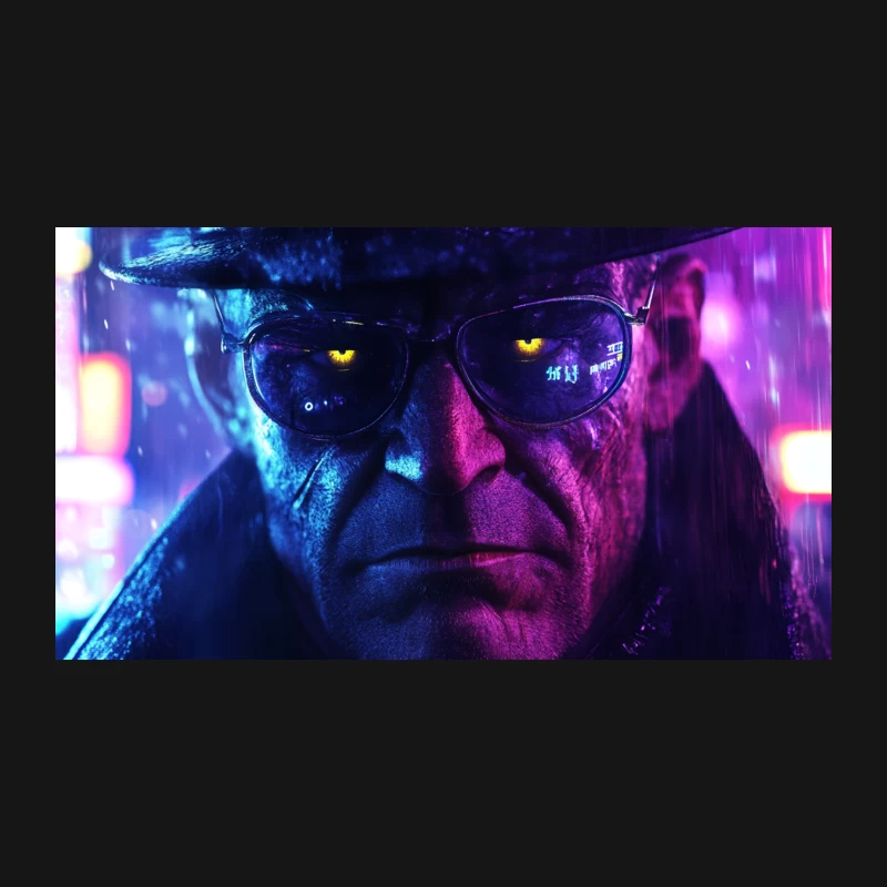 Neon Cyberpunk Portrait: Intense Futuristic Dystopia Desk Mat