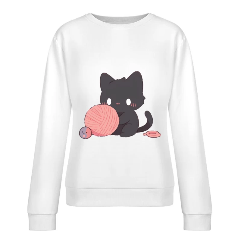 Niedliches schwarzes Kätzchen mit Wollknäuel Damen Pullover Sweatshirt