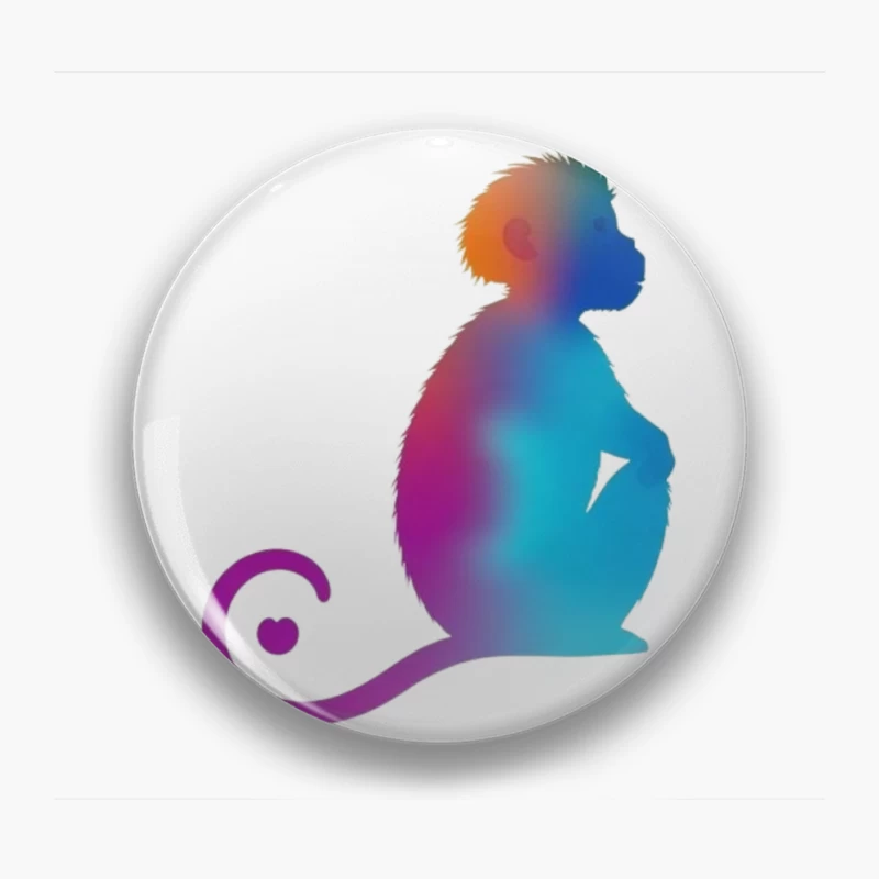 Colorful Gradient Monkey Silhouette with Curled Tail Pin