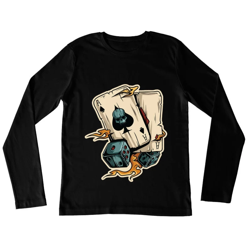 Flammenkarten und Würfel Damen Langarm T-Shirt